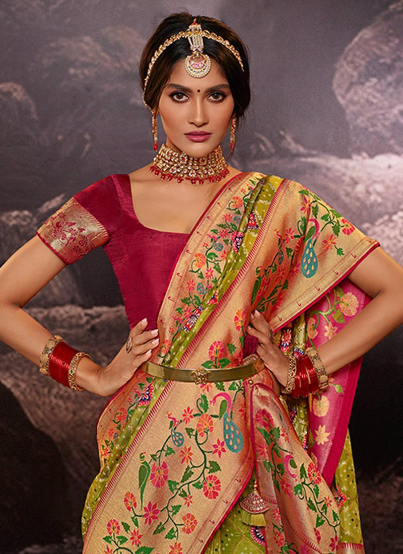 Exquisite Red and Green Silk Saree with Intricate Blouse Discount The Cheapest