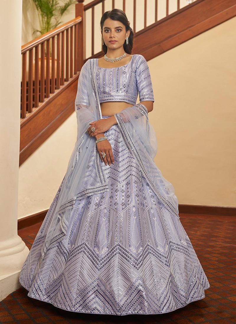 Light Blue Color Silk Material Lehenga With Resham Work Clearance Manchester