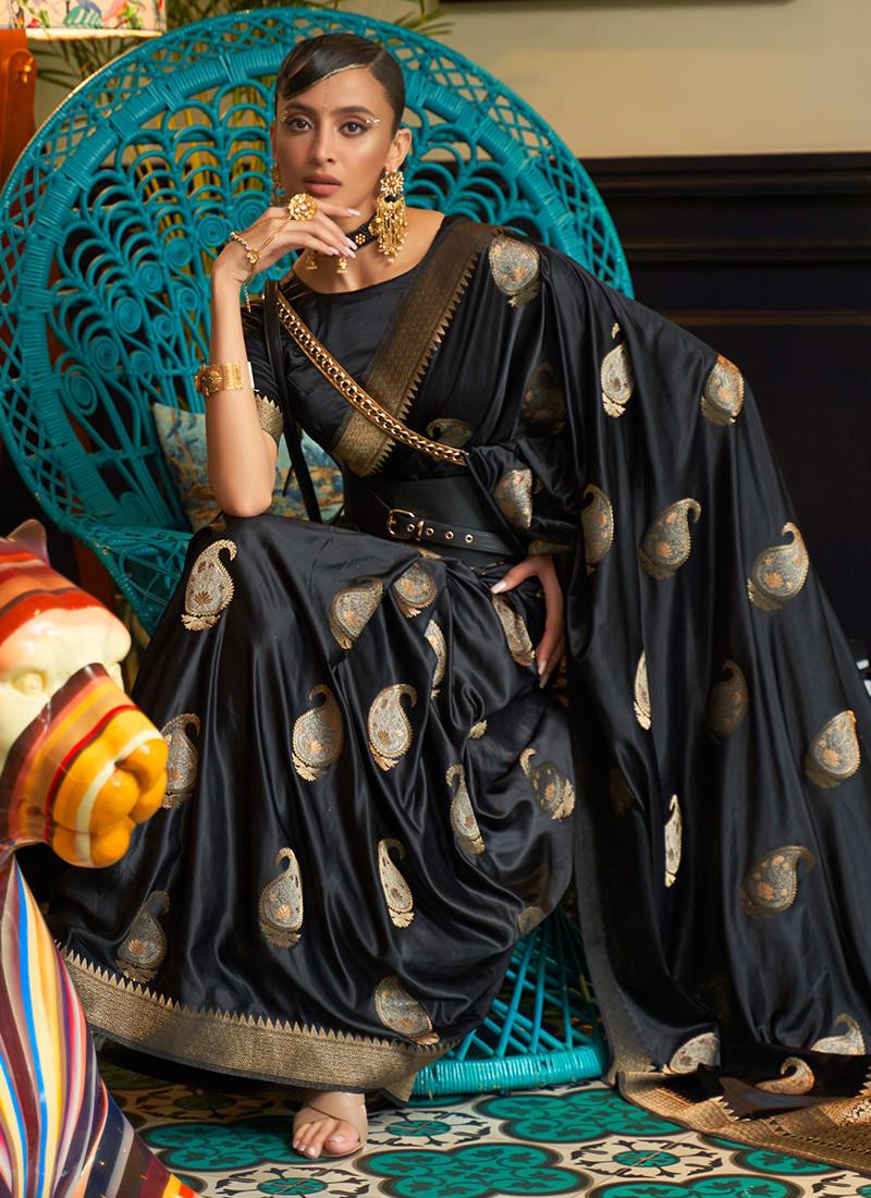 Classic Wear Silk Weave Black Saree Outlet Nicekicks