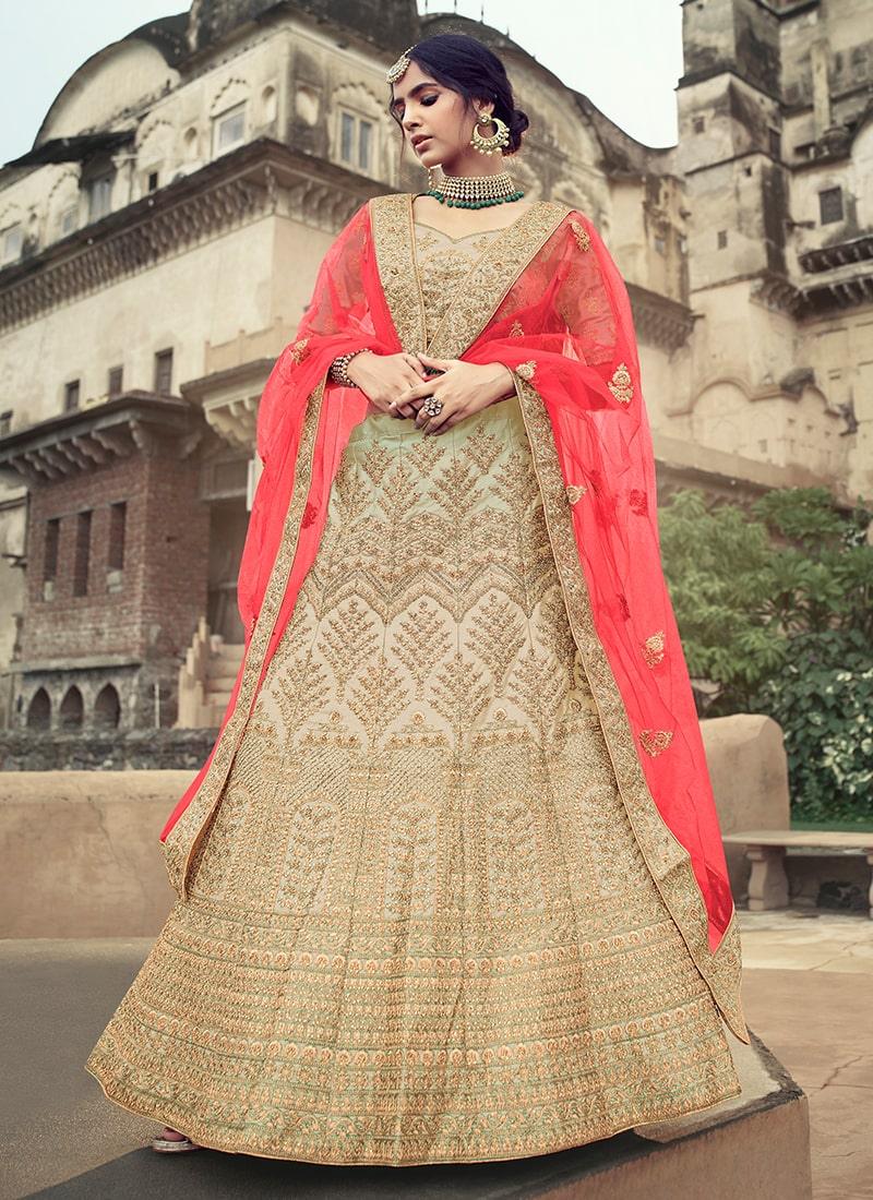 Beige Color Satin Fabric Dori Work Lehenga With Net Dupatta Buy Cheap Perfect