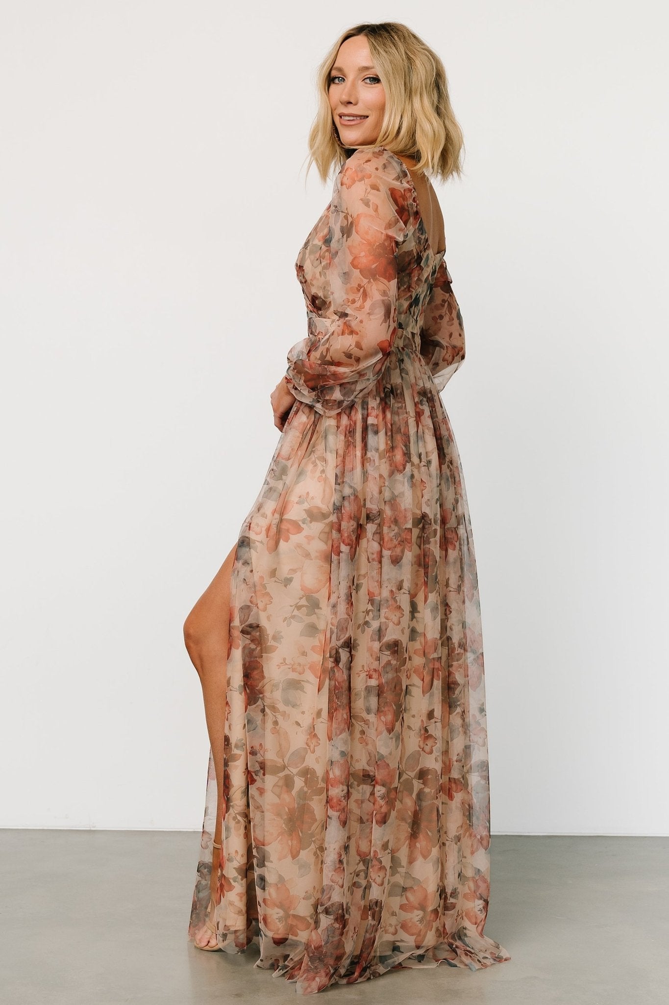 Desiree Tulle Maxi Dress | Taupe Floral Top Quality For Sale