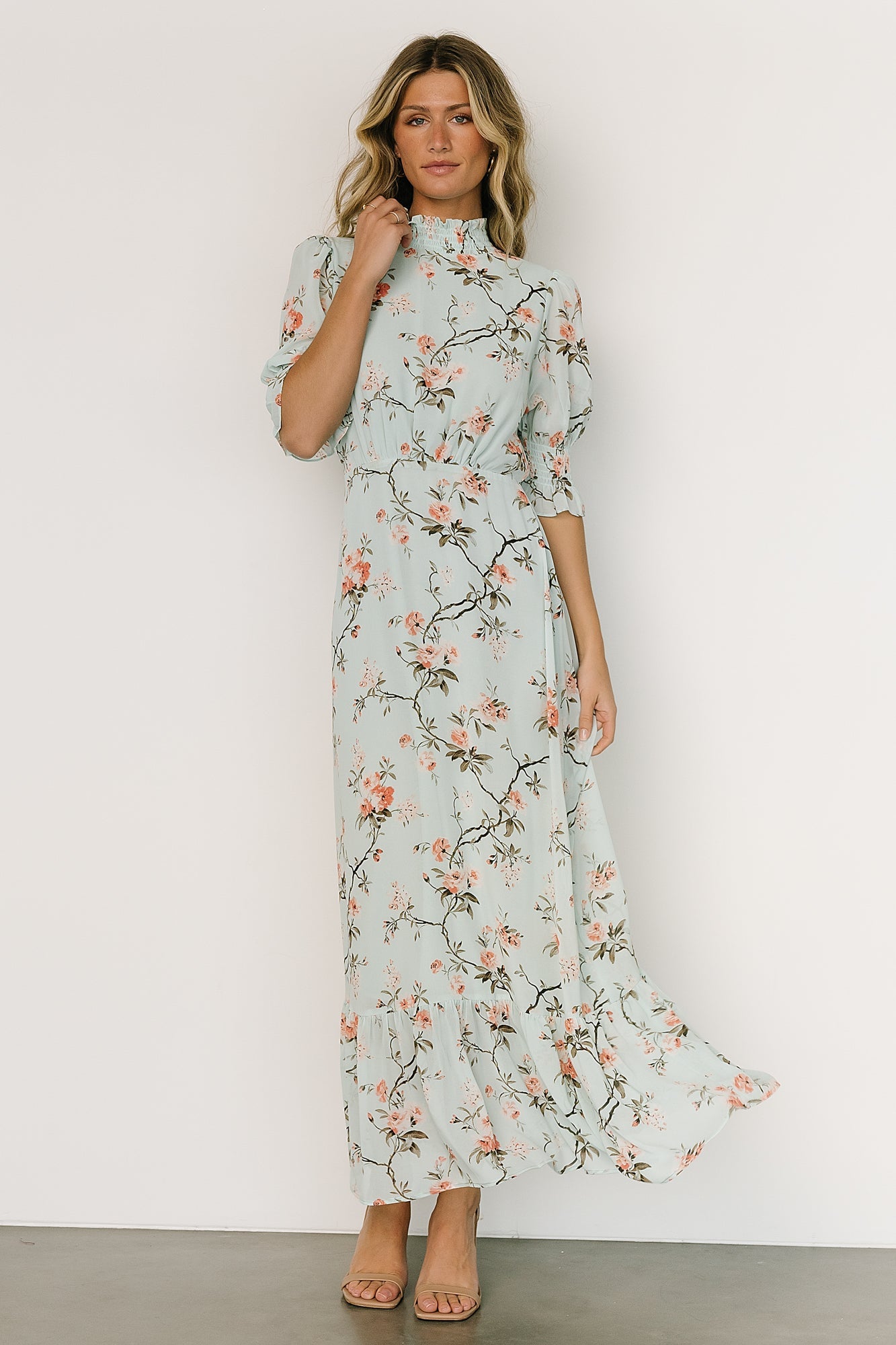 Marie Mock Neck Maxi Dress | Sage Floral Clearance Ebay