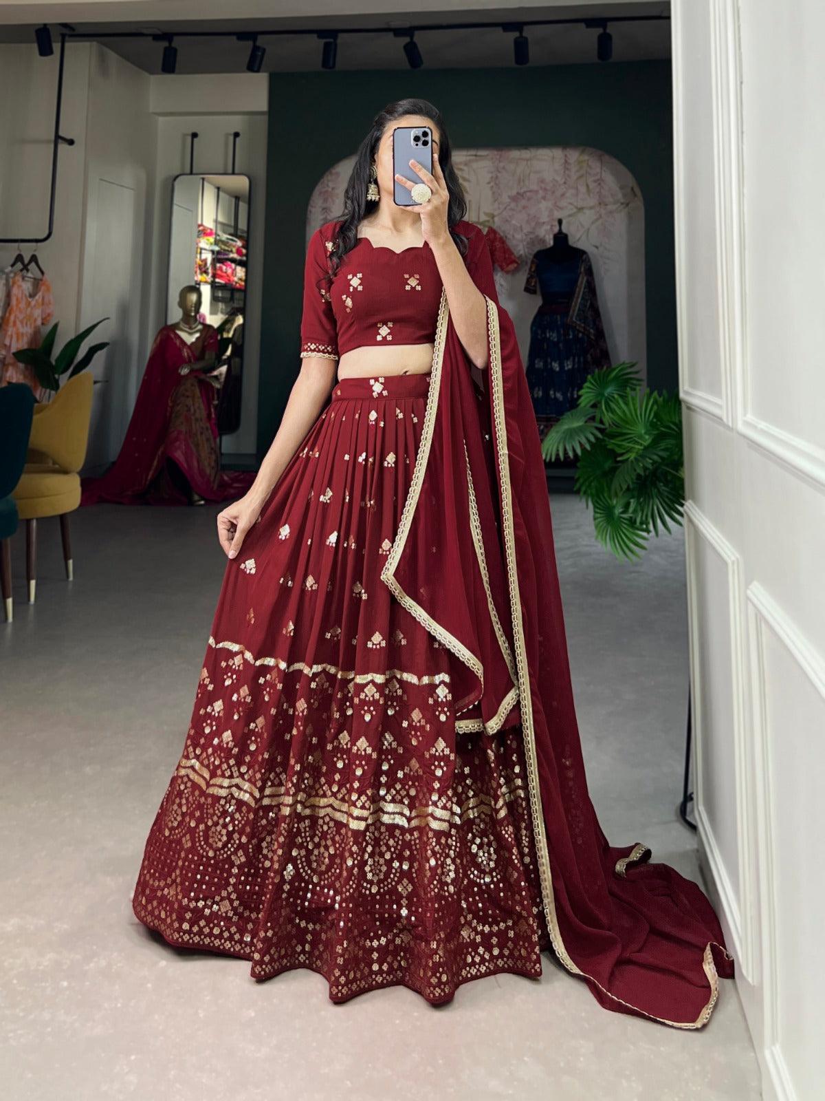 Maroon Colored Georgette Sequins Embroidered Lehenga Choli Cheap Sale Buy