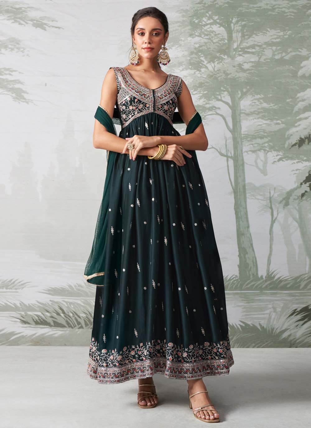 Elegant Dark Green Embroidered Designer Anarkali Suit Good Selling Cheap Online