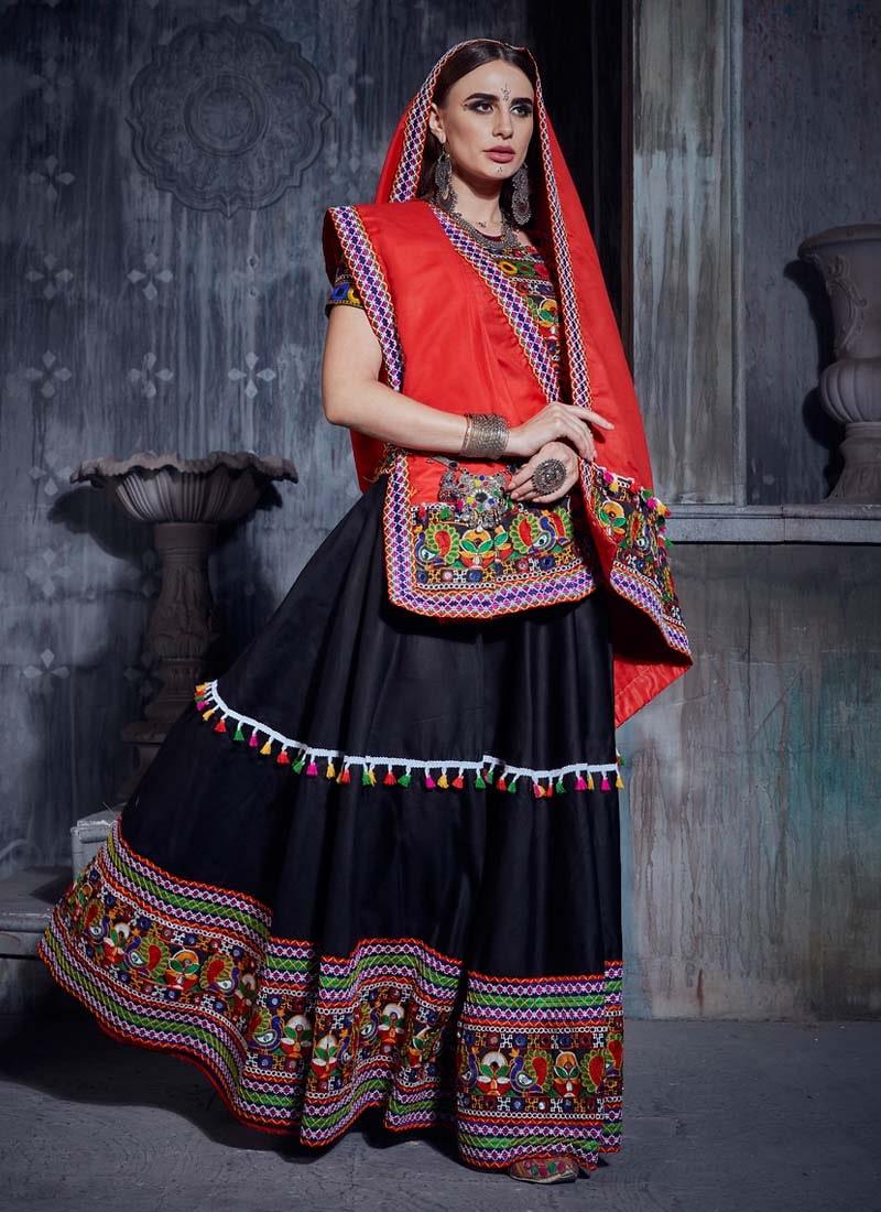 Exquisite Cotton Fabric Black Color Heavy Work Navratri Special Flared Lehenga Eastbay Cheap Online