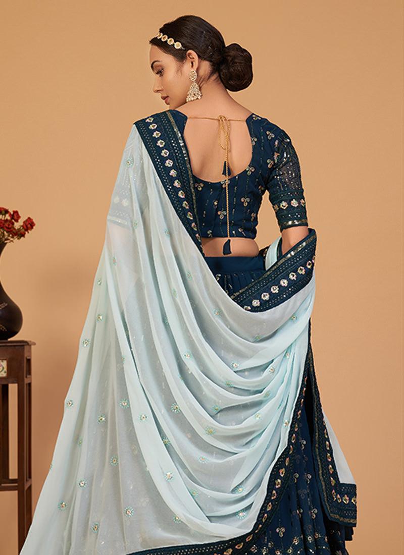 Teal Blue Georgette Lehenga With Contrast Dupatta Clearance Inexpensive