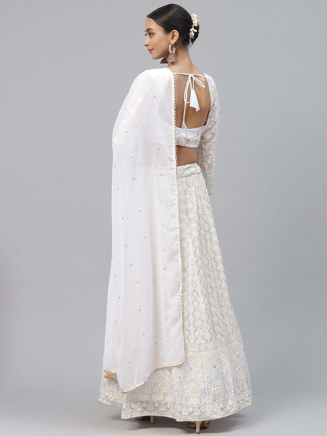 White Georgette Embroidered and Sequinned work Lehenga choli Cheap Sale Manchester