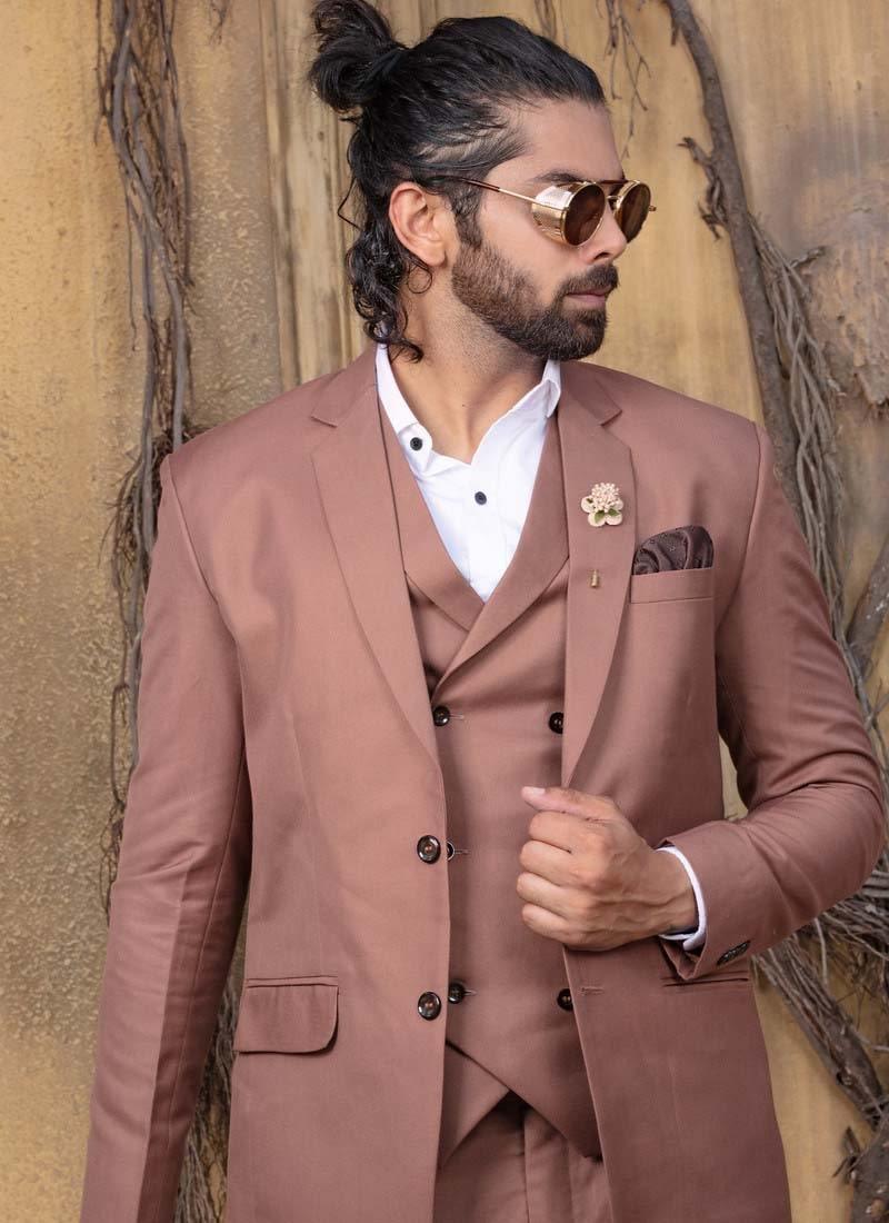 Brown Color Single Breasted Two Button Polyester And Viscose Fabric Suit 2025 Newest Cheap Online