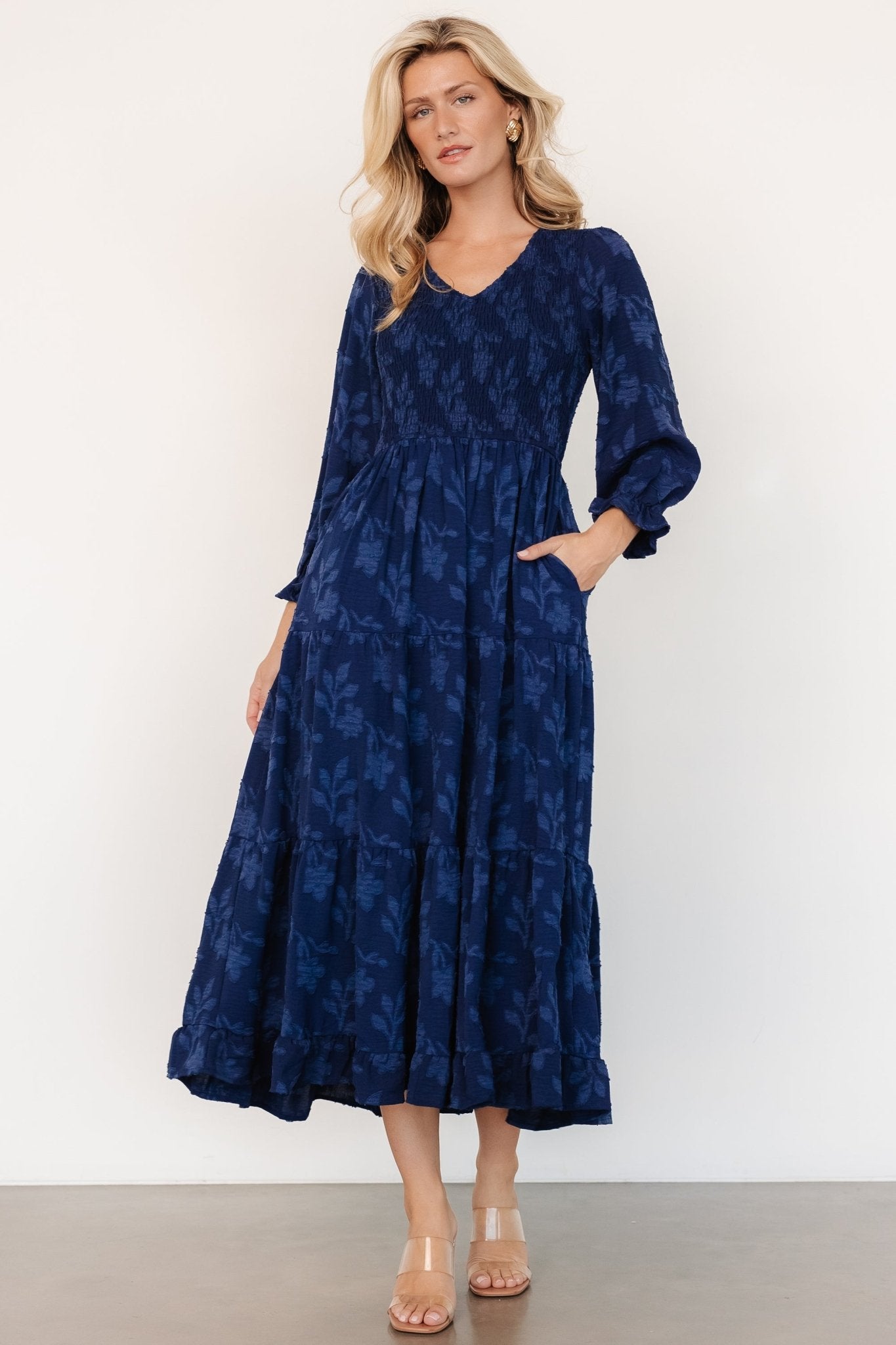 Aubrey Smocked Midi Dress | Navy Floral Cheap From China