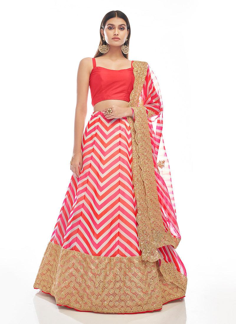 Red Pink Color Lehenga With Matching Dupatta In China For Sale