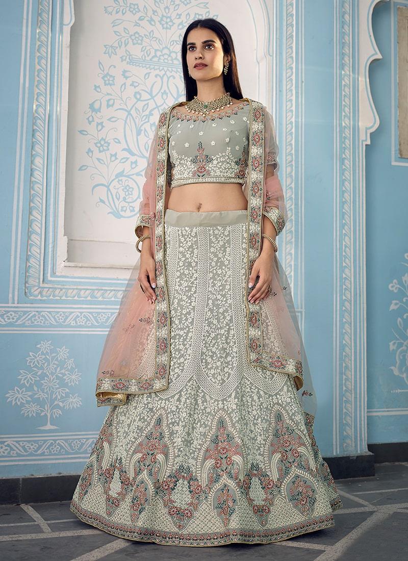 Grey Color Georgette Base Thread And Stone Work Lehenga Cheap Sale Sast