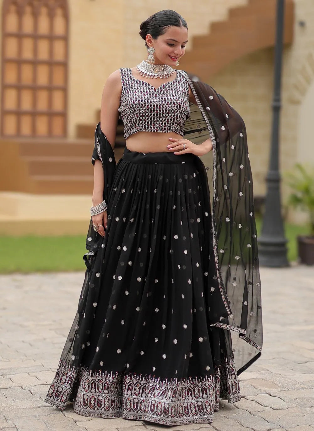 Designer Black Classic  Lehenga Choli Set Online Online Clearance