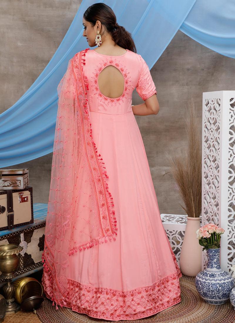 Pink Resham Stone Work Georgette Soft Net Anarkali Salwar Suit Outlet Pices