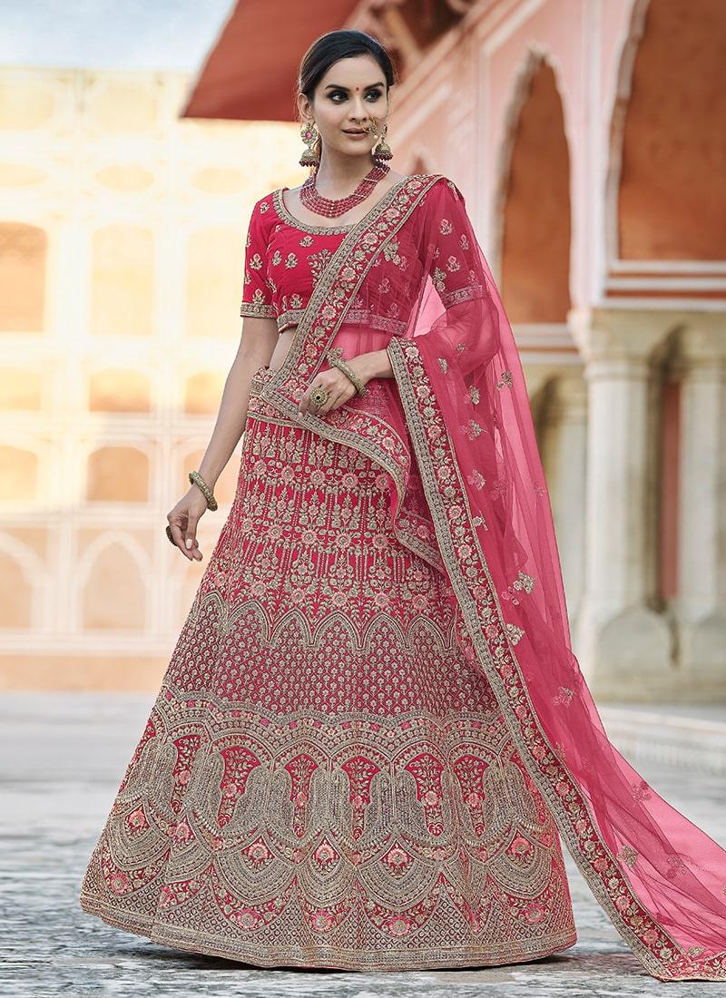 Graceful Pink Color Wedding Wear Sequins And Resham Work Lehenga Newest Cheap Pice