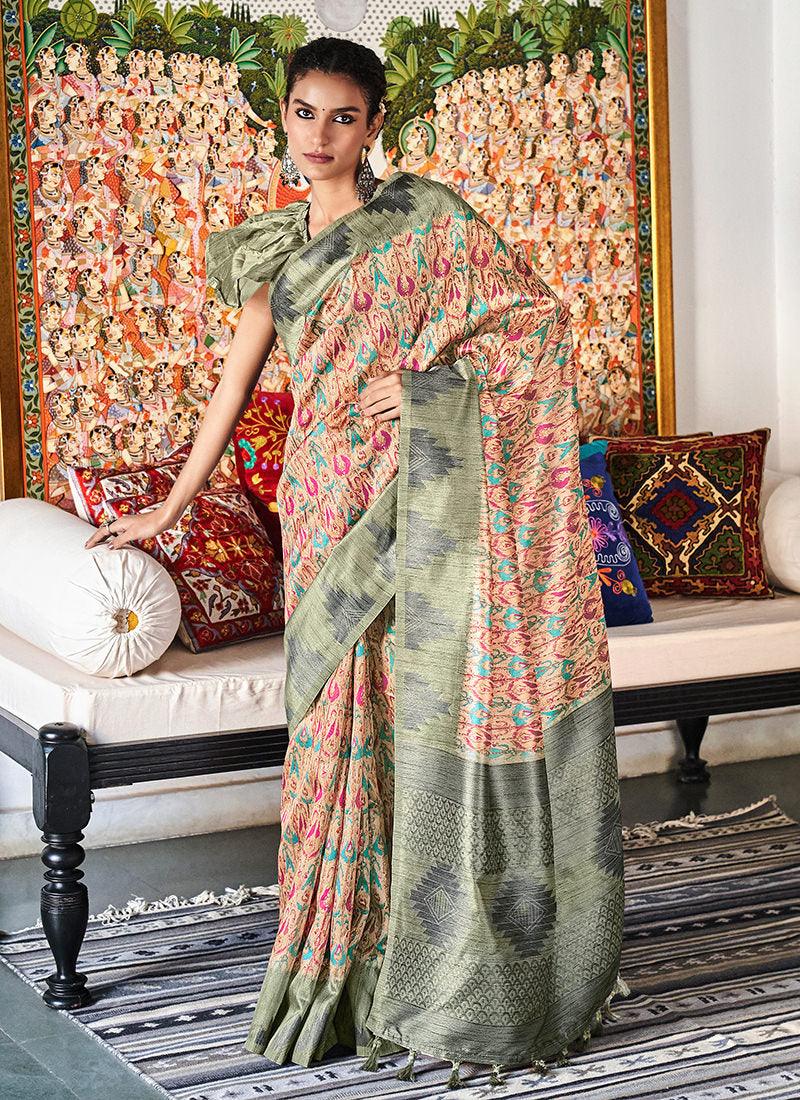 Silk With Digital Print Peach Casual Saree 2025 New Cheap Online