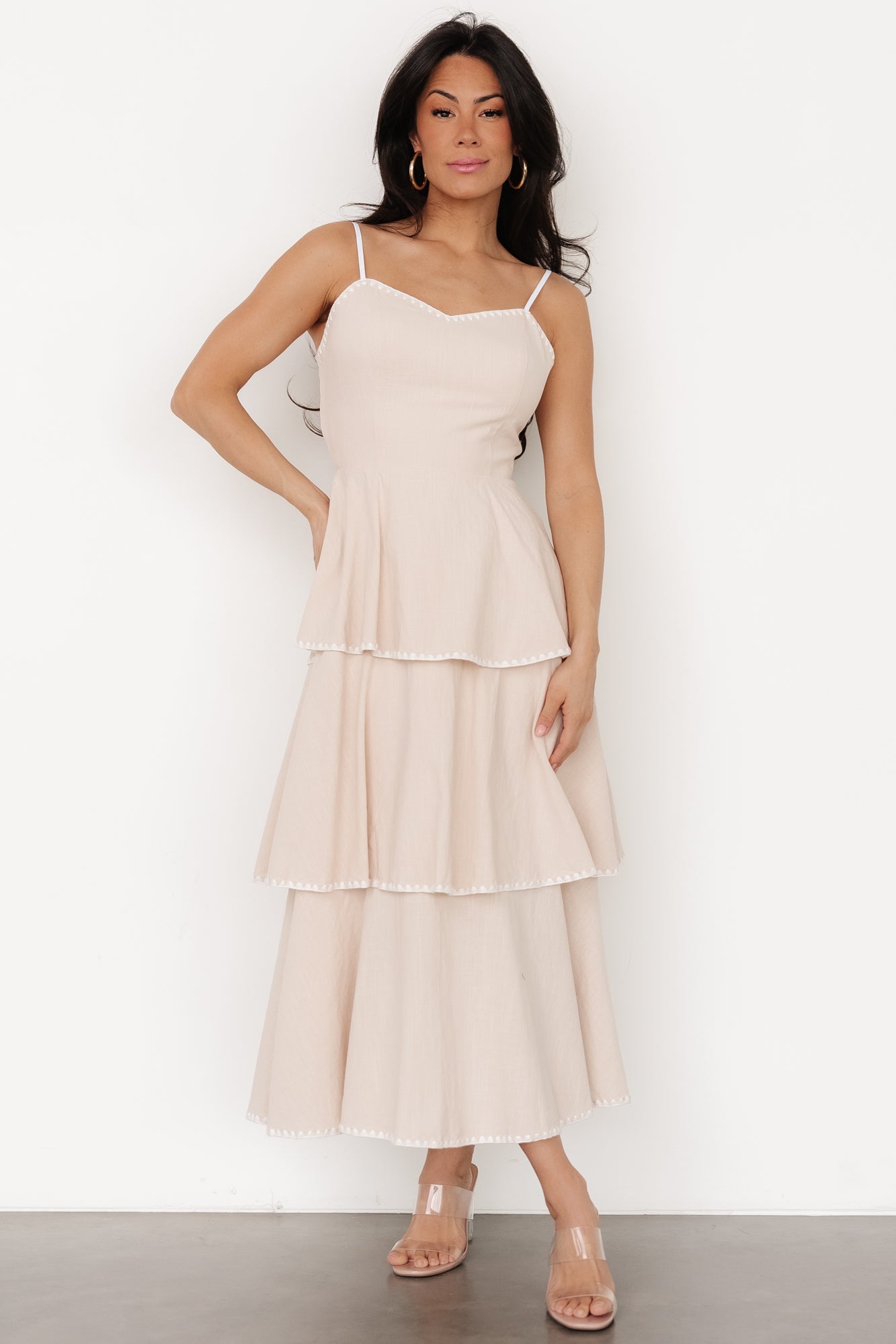 Odette Tiered Dress | Natural + White Outlet