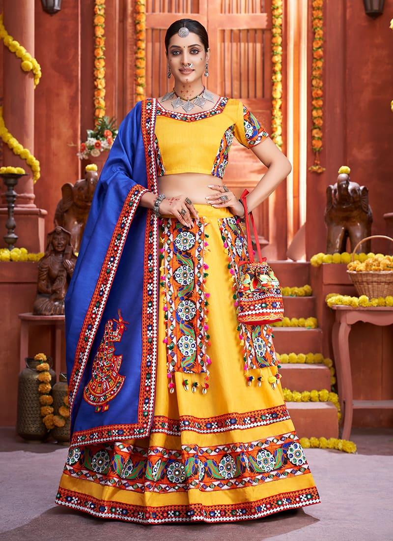 Art Silk Base Designer Yellow Chaniya Choli For Navratri Cheap Sale Get Authentic