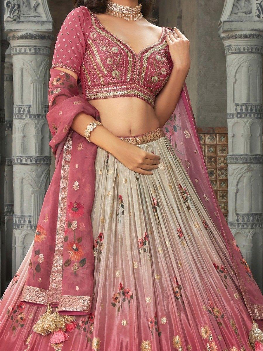 Dazzling Dusty Pink Zari Weaving Silk Wedding Wear Lehenga Choli Clearance Best