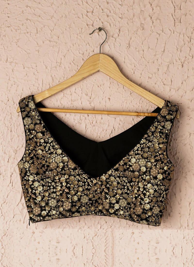 Sleeveless Heavy Sequins Blouse With Black Lehenga For Sale Finishline