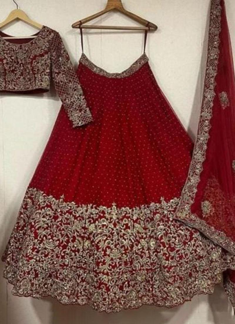 Heavy Embroidery With Sequins Red Lehenga Free Shipping Low Cost