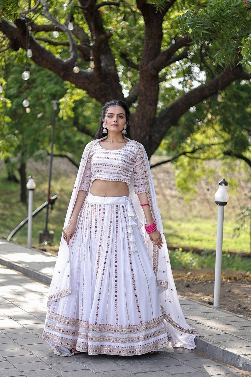 Magnetic White Faux Georgette Coding Embroidered Lehenga Set Clearance Online Official Site