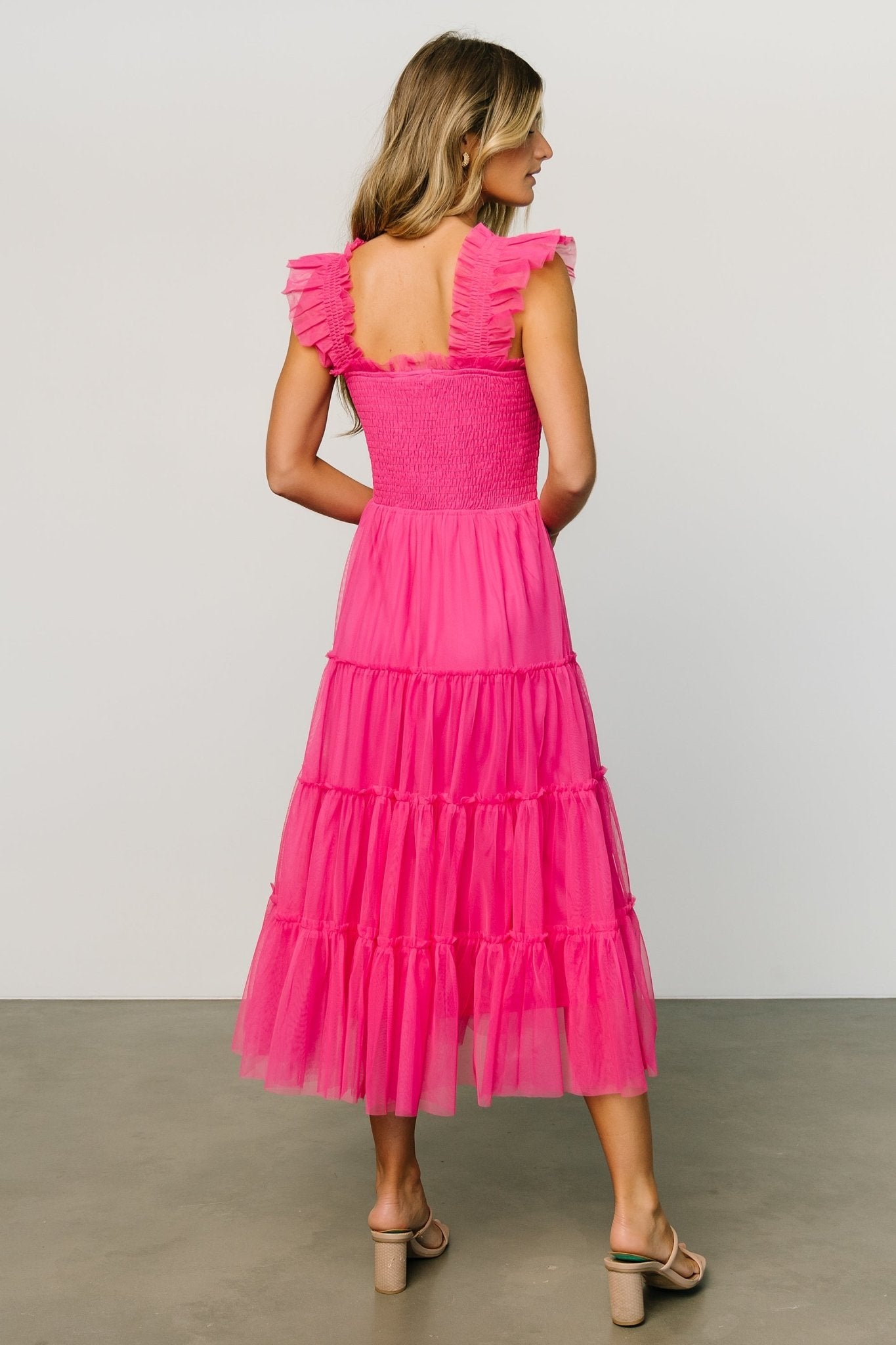 Emma Smocked Tulle Dress | Hot Pink Online Online Original