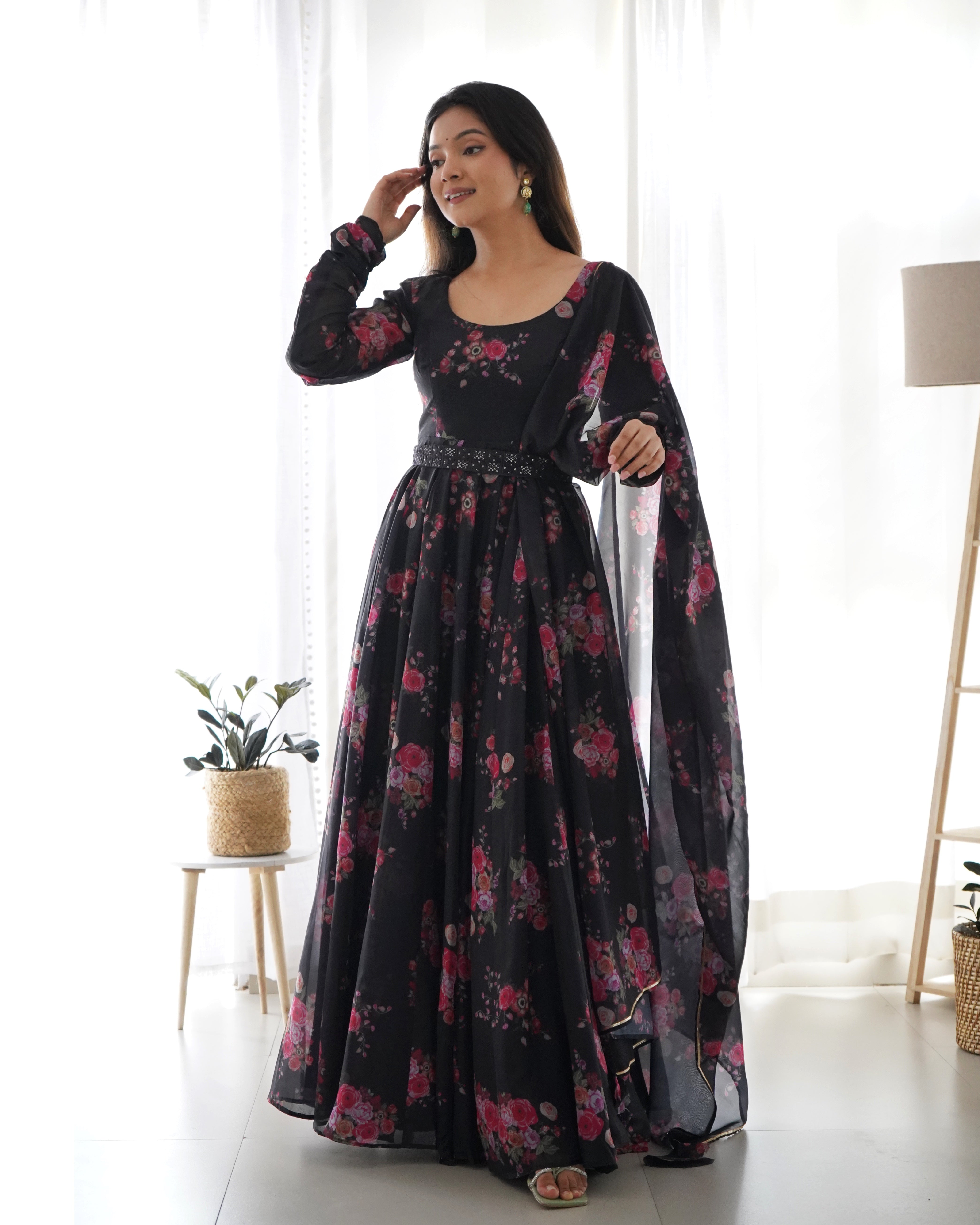 Enchanting Organza Silk Floral Digital Printed Anarkali Pant Suit Cheap Original