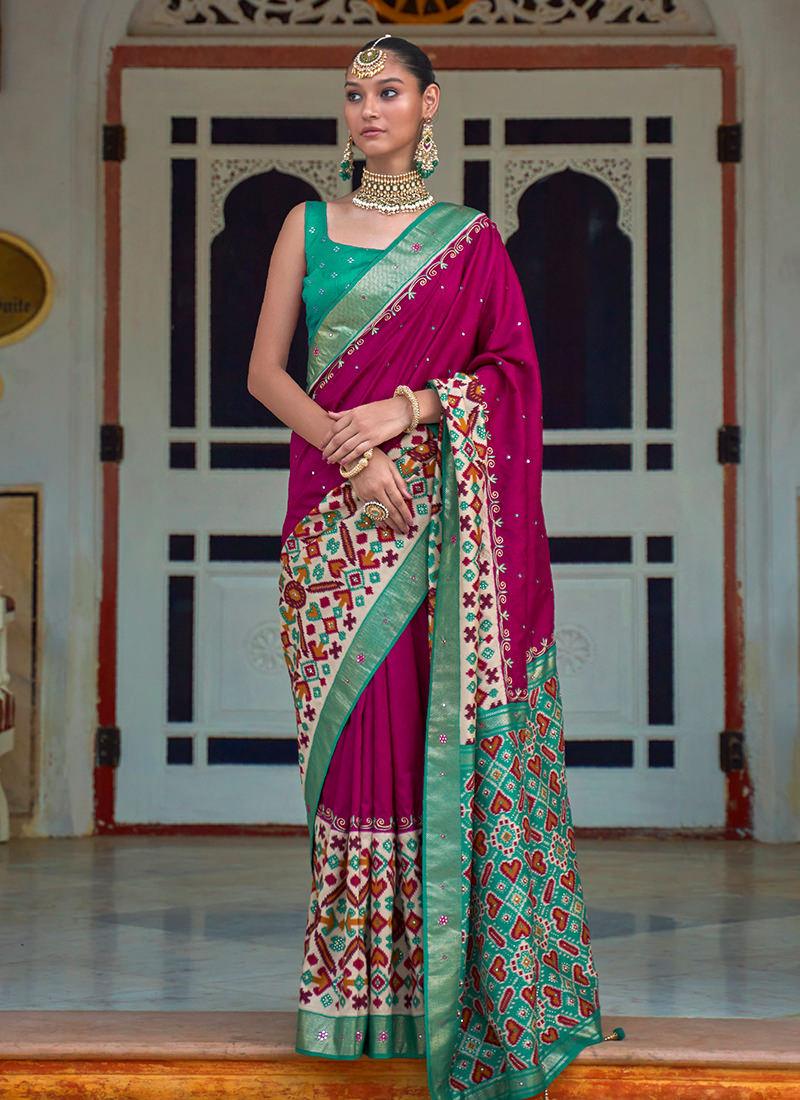 Rani Pink Foil Work Patola Silk Saree For Sale 2025