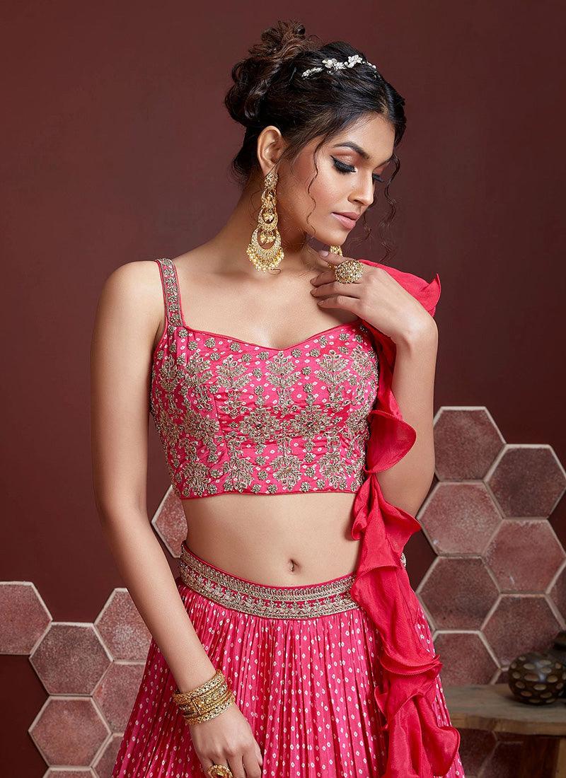 Pink Color Sleeveless Blouse Bandhani Style Lehenga With Heavy Embroidery Work Cheap Manchester Great Sale