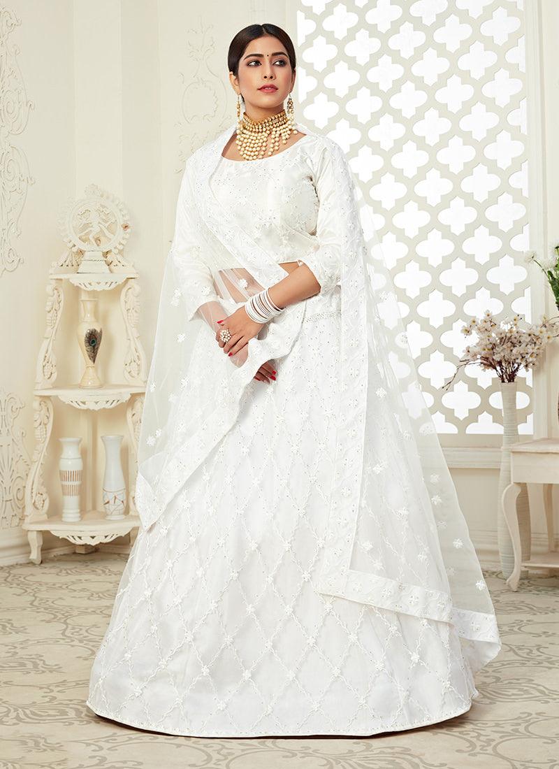 Thread Embroidered White Heavy Net Lehenga Really Cheap Shoes Online