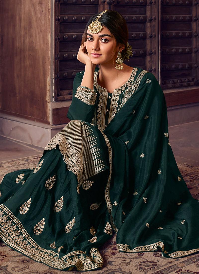 Heavy Zari Work Teal Green Sharara Best Seller Cheap Pice