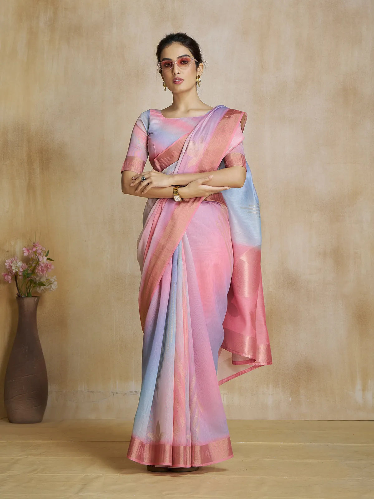 Lustrous Light pink Silk Digital Printed Fancy Saree Inexpensive Sale Online