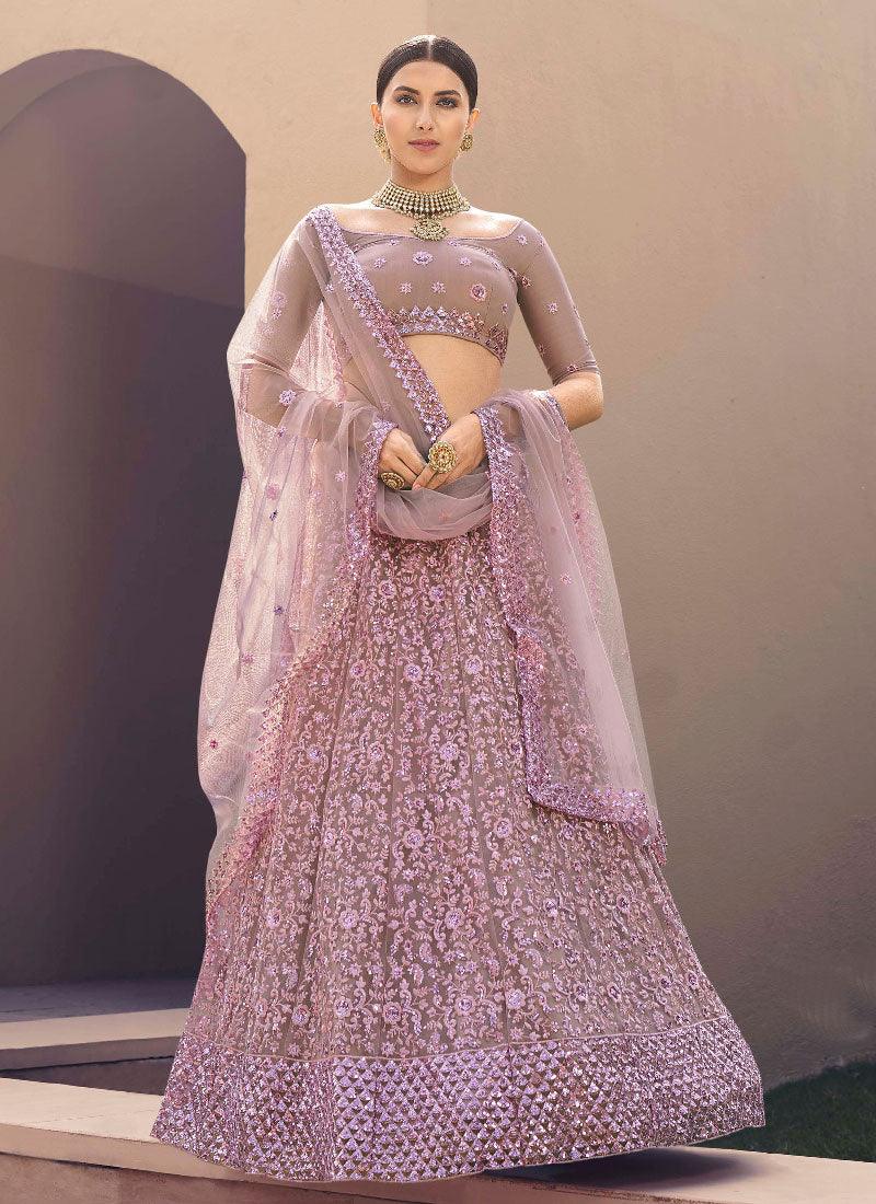 Dainty Lilac Color Soft Net Base With Sequins Work Lehenga Choli Cheap Wholesale