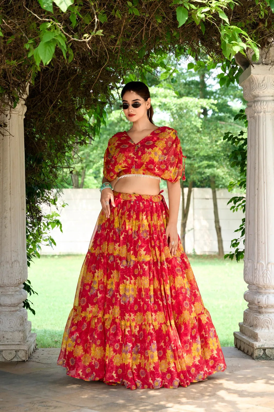 Ravishing Chiffon Red Floral Printed Lehenga Choli Clearance Footaction