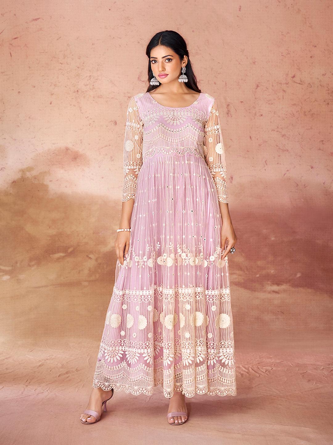 Baby Pink Embroidered Anarkali Gown Cheap Low Pice Fee Shipping