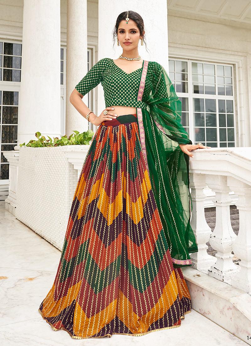 Georgette Base Multi-Color Flared Lehenga Discount Explore