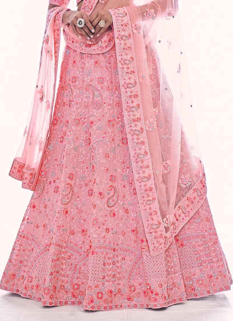 Heavy Embroidered Pink Soft Net Lehenga Pay With Visa Cheap Pice