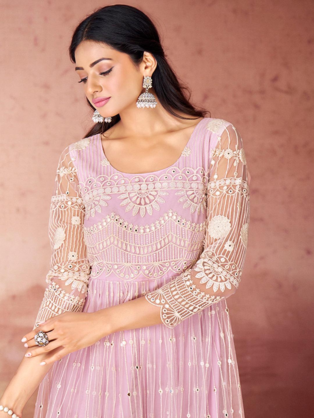 Baby Pink Embroidered Anarkali Gown Cheap Low Pice Fee Shipping