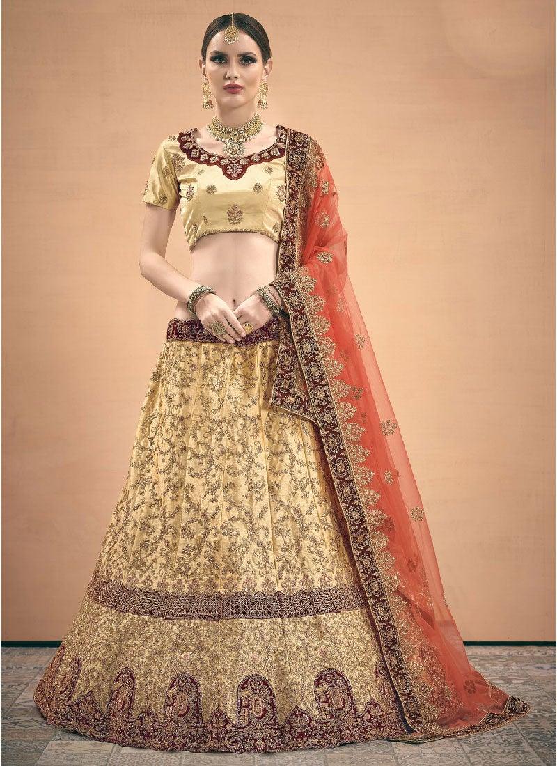 Beige Color Satin Material Stone Work Lehenga Choli Cheap Outlet Store