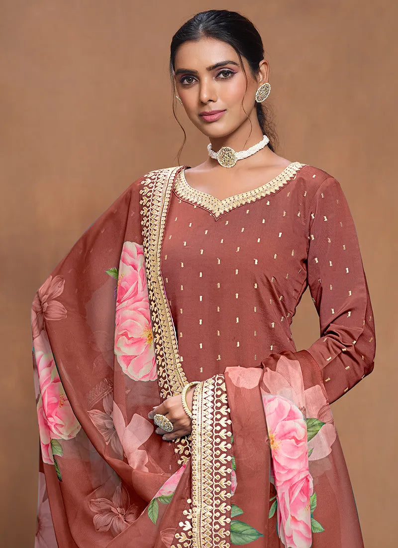 Designer Rust Red  Embroidered Silk Sharara  Suit Cheap Footlocker Finishline