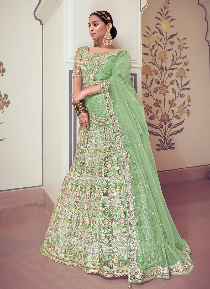 Heavy Zarkan And Mirror Work Light Green Color Bridesmaid Lehenga Choli Buy Cheap Footlocker