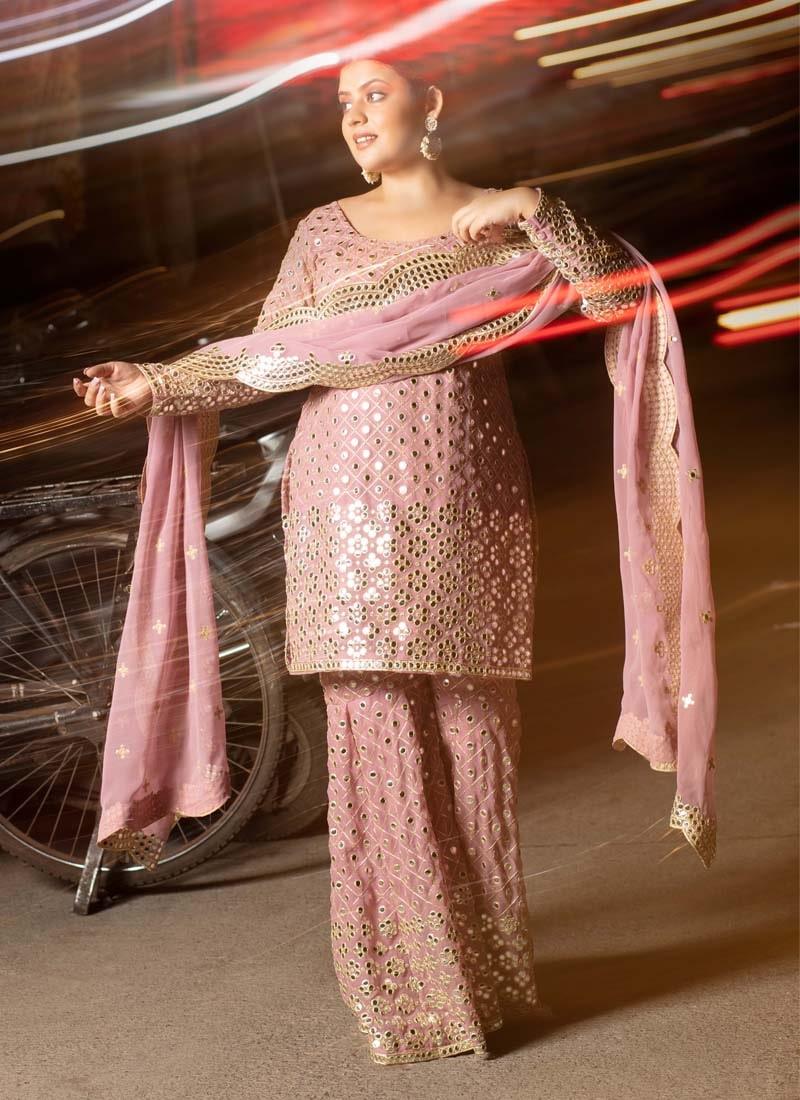 Pink Color Georgette Fabric Sharara Suit 2025 Unisex