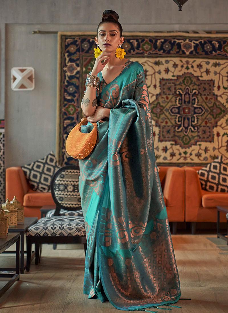 Handloom Weaving Silk Base Teal Green Saree Discounts Cheap Pice