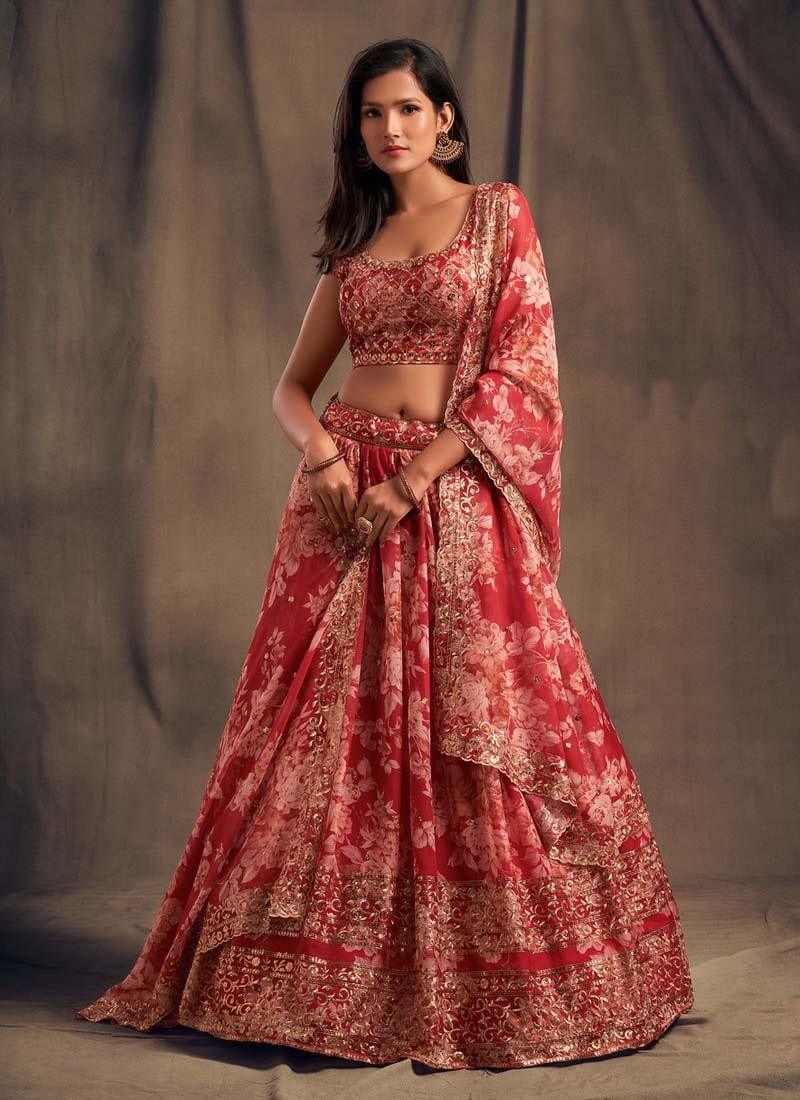 Floral printed lehenga choli dupatta set with embroidery Big Sale