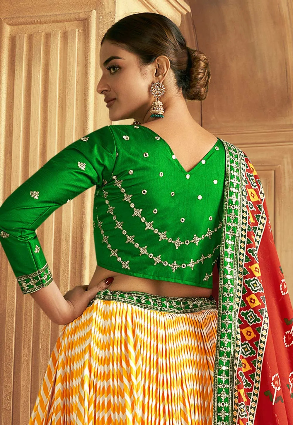 Blazing Gaji Silk Yellow-Green Patola Printed Lehenga Choli Shipping Discount Sale