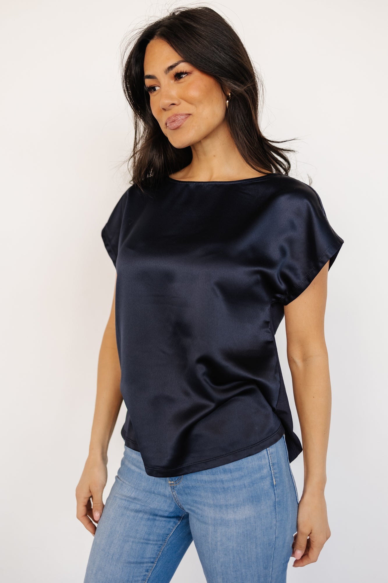 Leonie Satin Top | Navy Genuine For Sale