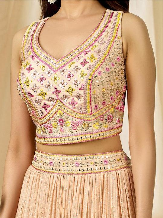 Peach Georgette Sequins Work Pleated Lehenga choli Low Cost Online