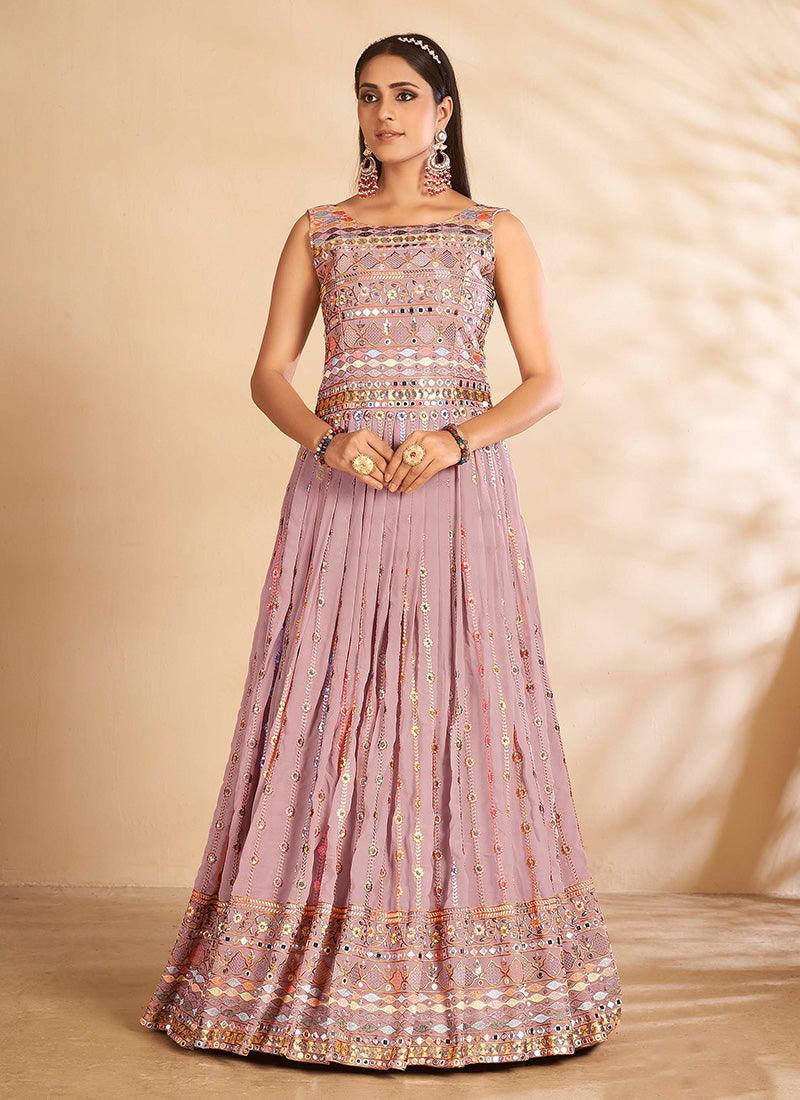 Mauve Color Georgette Base Resham and Sequins Work Gown Pre Order For Sale