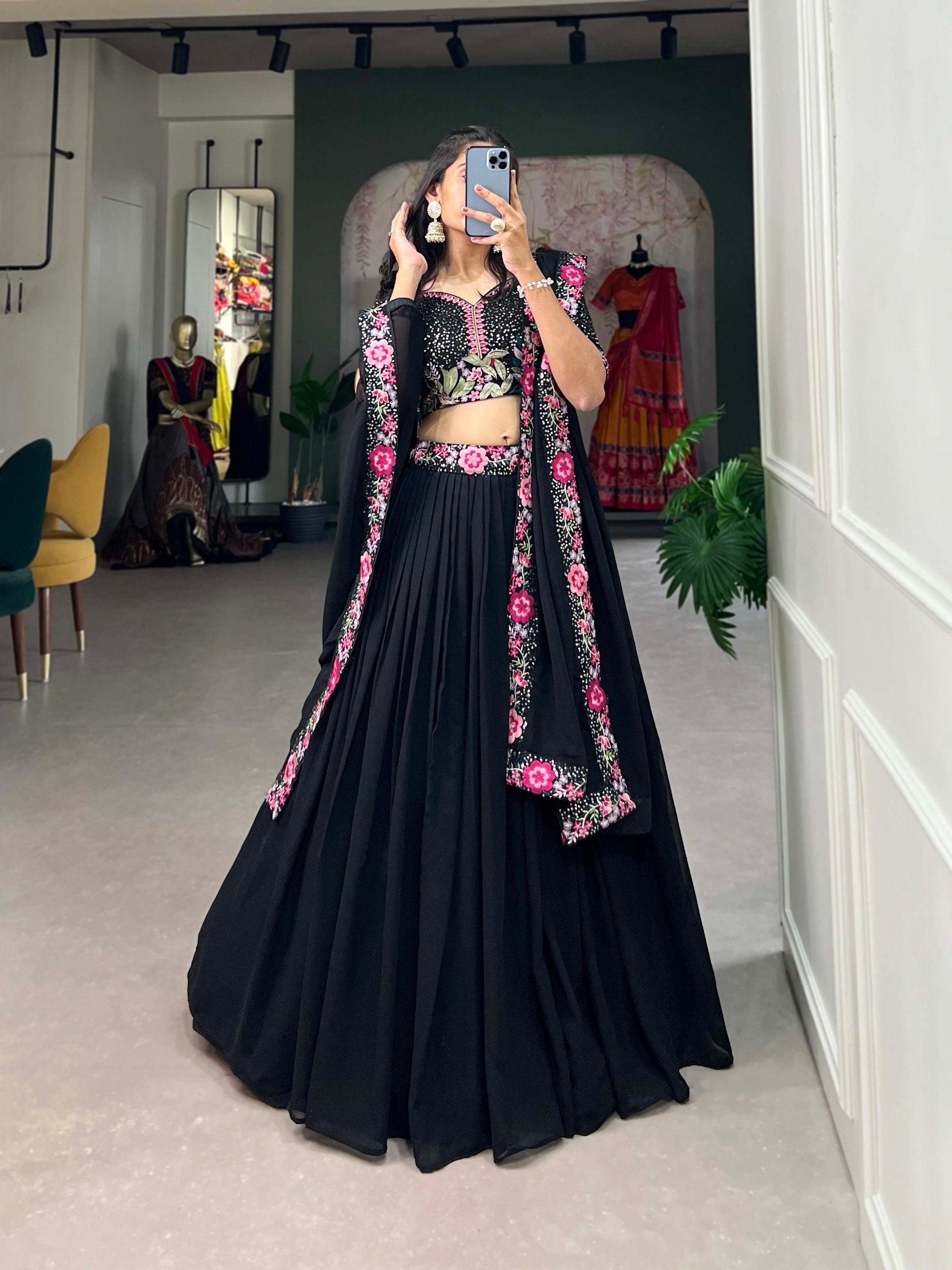 Elegant Black Lehenga Choli with Floral Embroidery Factory Outlet Cheap Pice