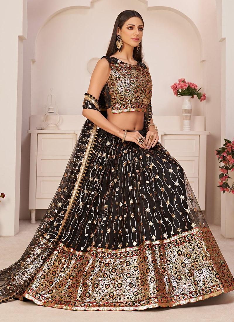 Attractive Look Black Color Soft Net Fabric Sequins Work Lehenga Free Shipping For Sale